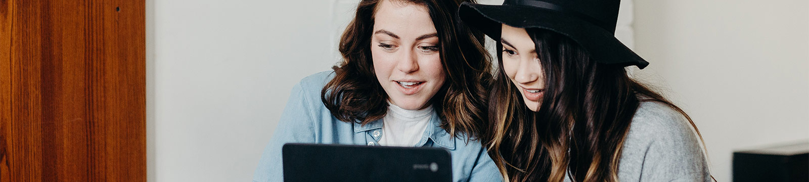 Two girls on the computer.